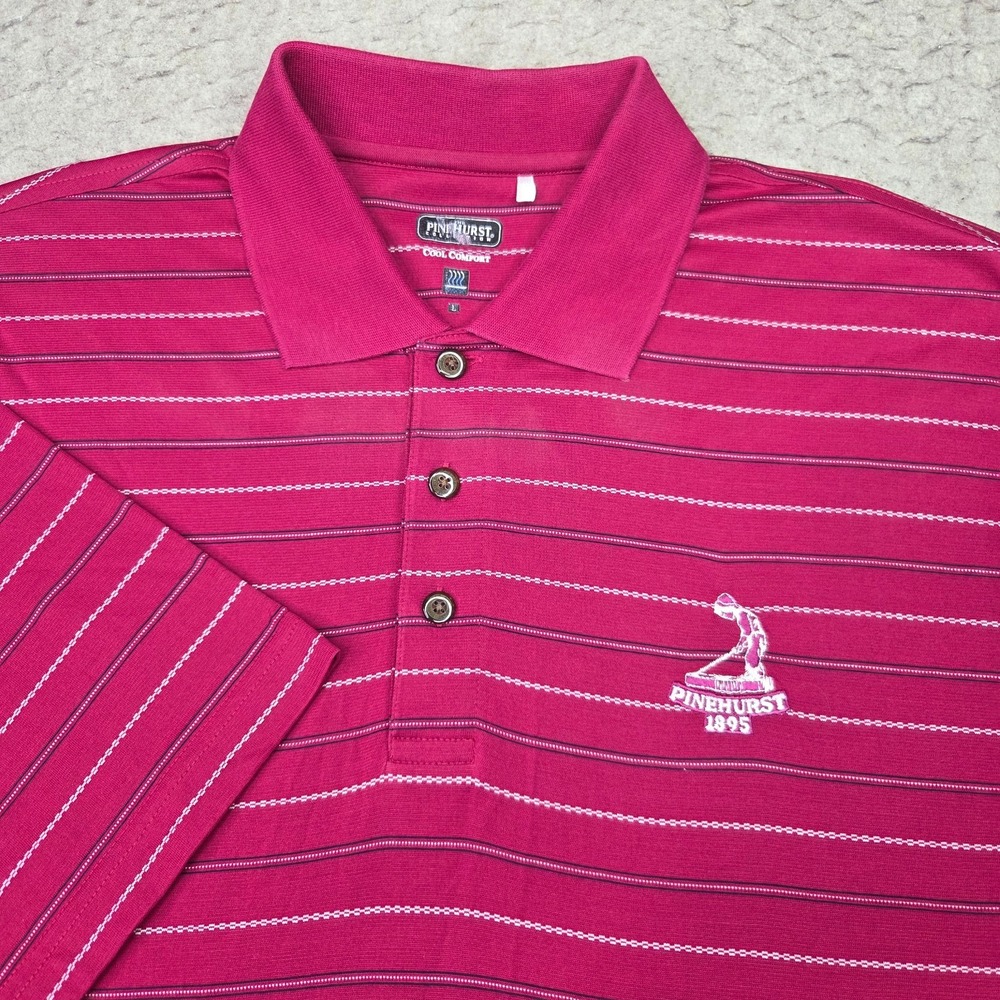 Pinehurst Golf Polo Shirt Mens L Red Striped Short Sleeve Performance
